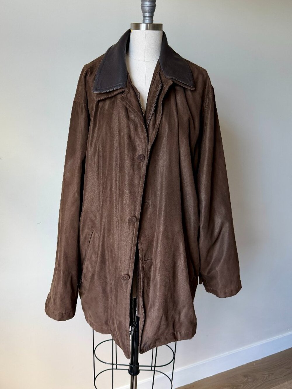 Vintage RFT Rainforest Long Jacket | Brown Suede Leather Collar | Down Fill | L